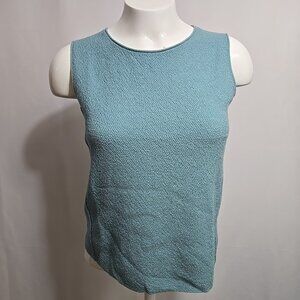 Eileen Fisher Petite Knit Tank Top Womens Size PP Aqua Blue 100% Wool Textured